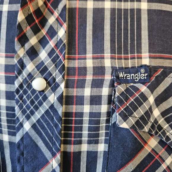 Vintage 80s Wrangler Western Plaid Pearl Snap Shirt L - Picture 3 of 8